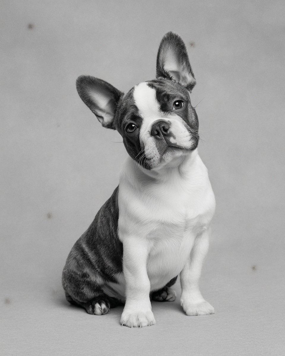 Boston Terrier, illustration, with solid, smooth coat, in black & white, black brindle & white Boston Terrier, illustration, with solid, smooth coat, in black & white, black brindle & white