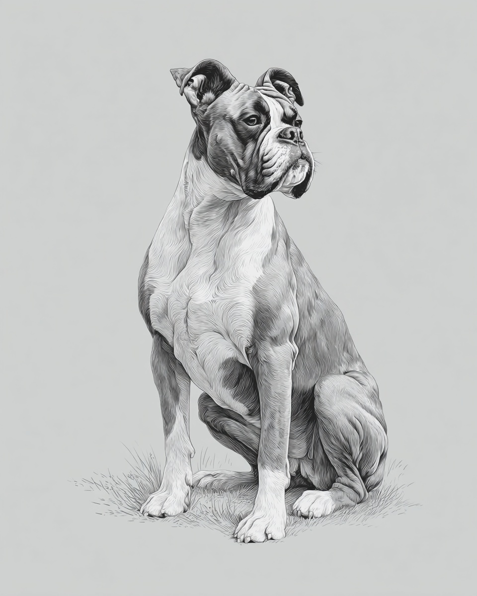 Boxer, illustration, with white markings, smooth coat, in brindle, fawn Boxer, illustration, with white markings, smooth coat, in brindle, fawn