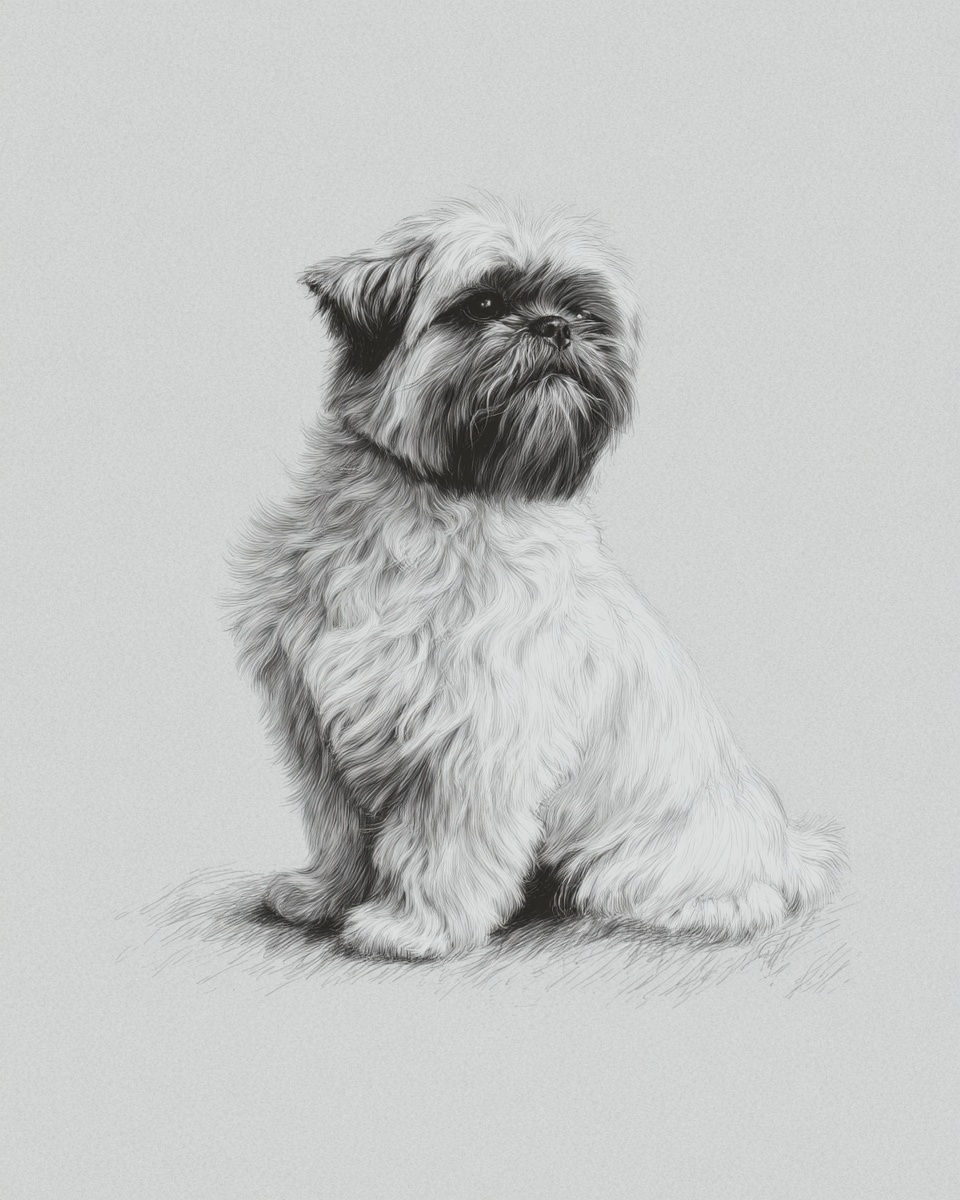 Brussels Griffon, illustration, with solid, double, smooth, wiry coat, in belge, black Brussels Griffon, illustration, with solid, double, smooth, wiry coat, in belge, black
