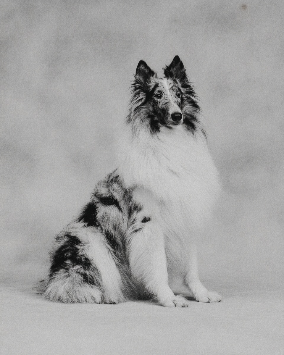 Collie, illustration, with sable, rough, smooth coat, in black white & tan, blue merle Collie, illustration, with sable, rough, smooth coat, in black white & tan, blue merle