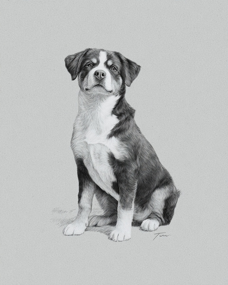 Entlebucher Mountain Dog, illustration, with white markings, smooth coat, in black, black white & tan Entlebucher Mountain Dog, illustration, with white markings, smooth coat, in black, black white & tan