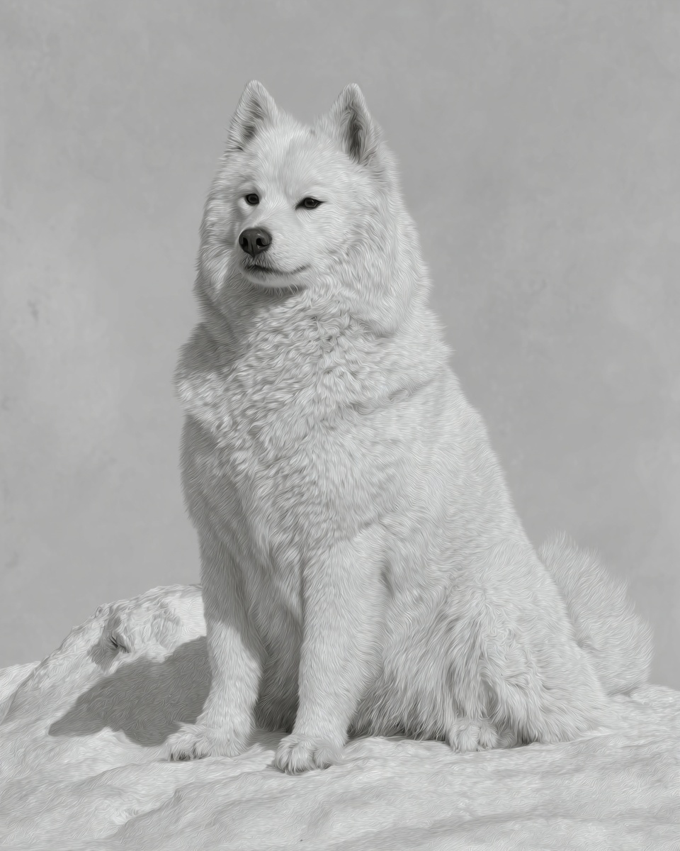 Finnish Spitz, illustration, with white markings, double coat, in gold, red Finnish Spitz, illustration, with white markings, double coat, in gold, red