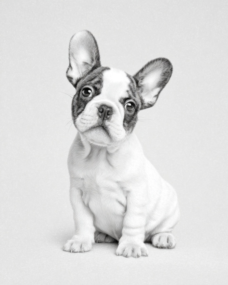 French Bulldog, illustration, with ticked, smooth coat, in brindle, brindle & white French Bulldog, illustration, with ticked, smooth coat, in brindle, brindle & white