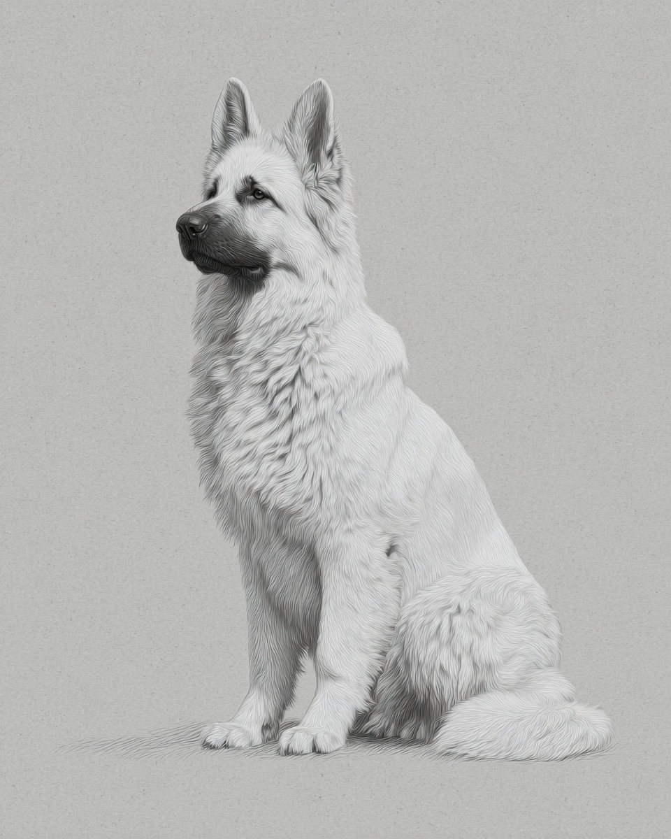 German Shepherd, illustration, double coat, in black, black & cream German Shepherd, illustration, double coat, in black, black & cream