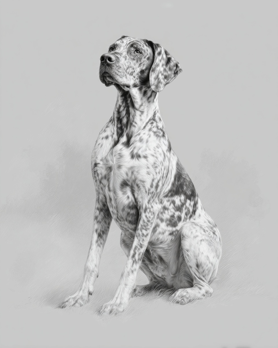 German Shorthaired Pointer, illustration, with ticked, smooth coat, in black, black & white German Shorthaired Pointer, illustration, with ticked, smooth coat, in black, black & white