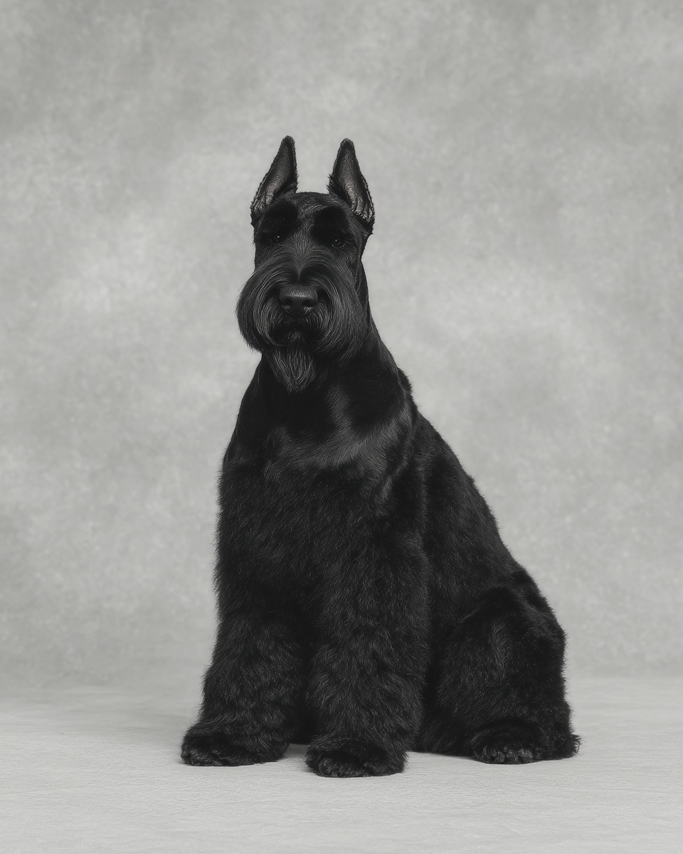 Giant Schnauzer, illustration, double, wiry coat, in black, black & tan Giant Schnauzer, illustration, double, wiry coat, in black, black & tan