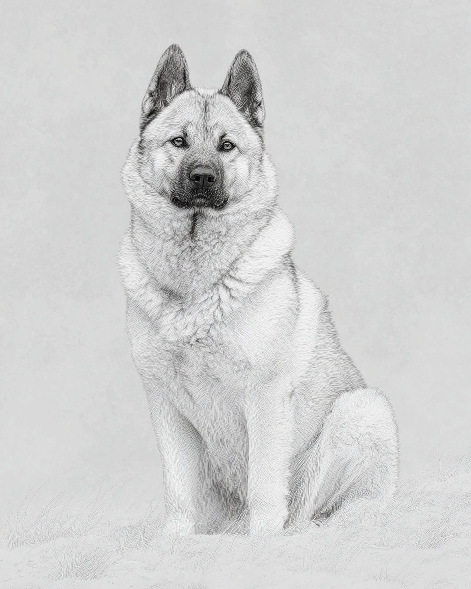 Norwegian Buhund, illustration, with white markings, double coat, in black, wheaten Norwegian Buhund, illustration, with white markings, double coat, in black, wheaten