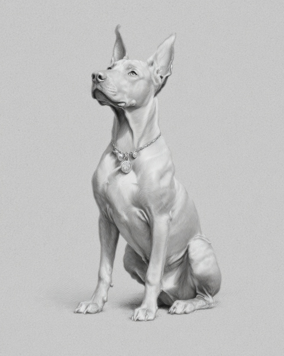 Pharaoh Hound, illustration, with white markings, smooth coat, in chestnut, red golden Pharaoh Hound, illustration, with white markings, smooth coat, in chestnut, red golden