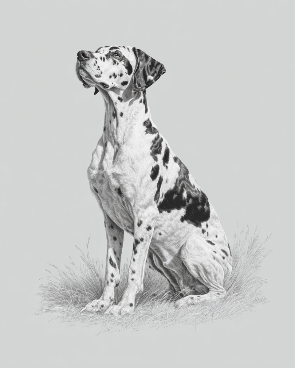 Pointer, illustration, with ticked, smooth coat, in black, black & white Pointer, illustration, with ticked, smooth coat, in black, black & white