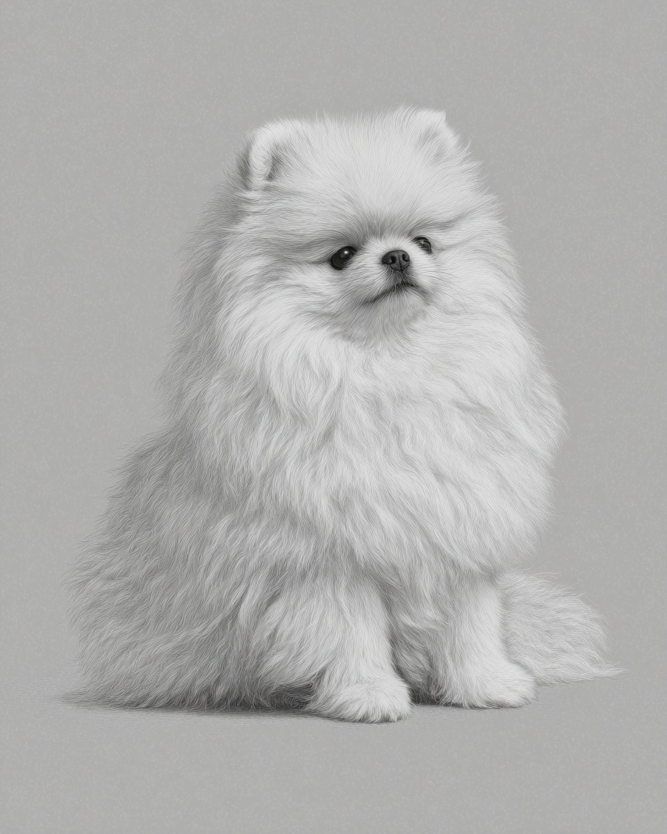 Pomeranian, illustration, with parti-color, double coat, in tri-color Pomeranian, illustration, with parti-color, double coat, in tri-color