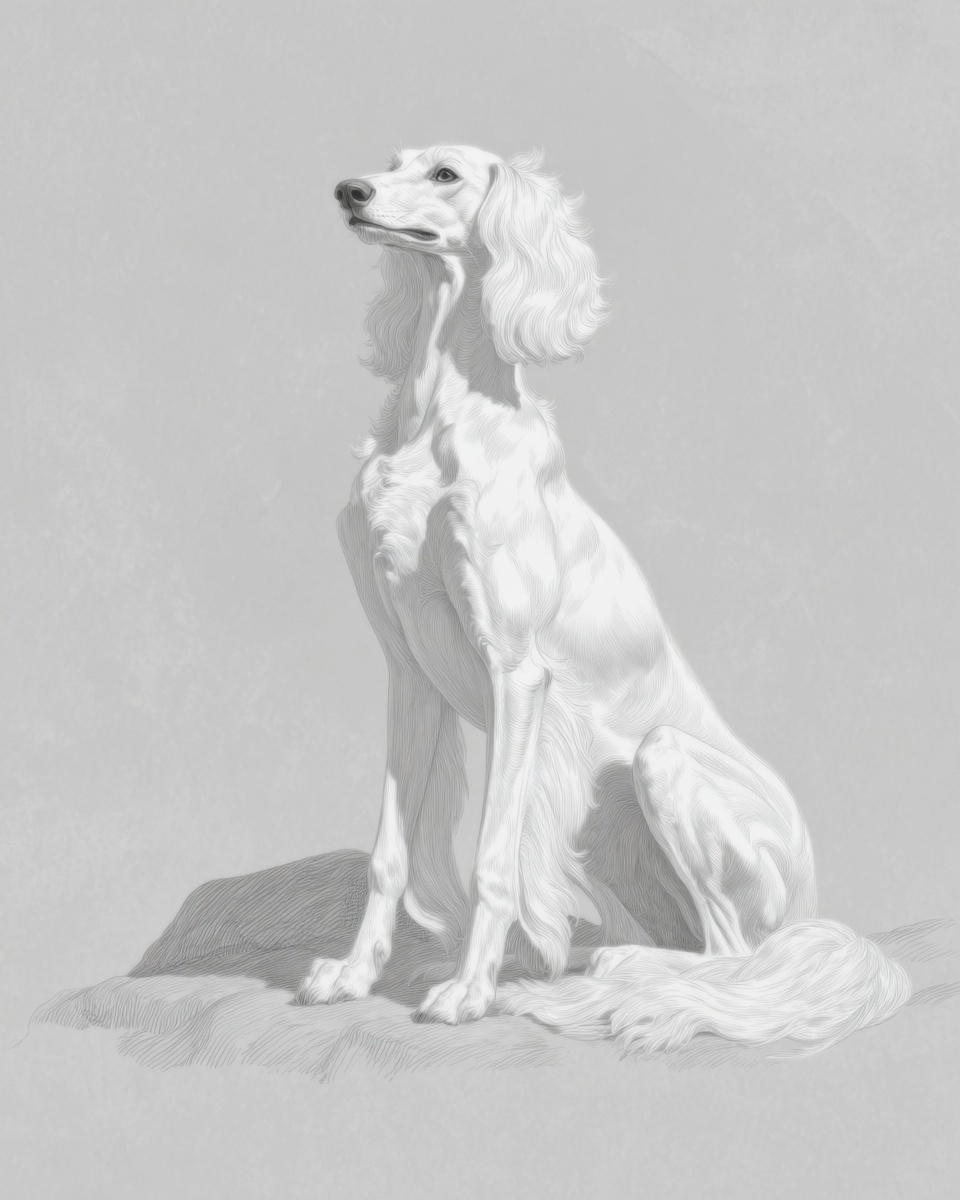 Saluki, illustration, with parti-color, smooth coat, in black & tan, black tan & white Saluki, illustration, with parti-color, smooth coat, in black & tan, black tan & white