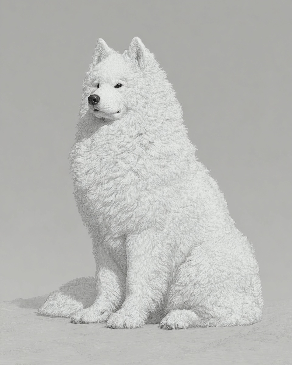 Samoyed, illustration, double coat, in biscuit, cream Samoyed, illustration, double coat, in biscuit, cream